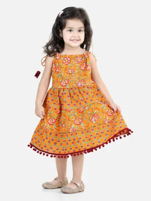 100% Cotton Printed Tier Frock For Girls- Yellow