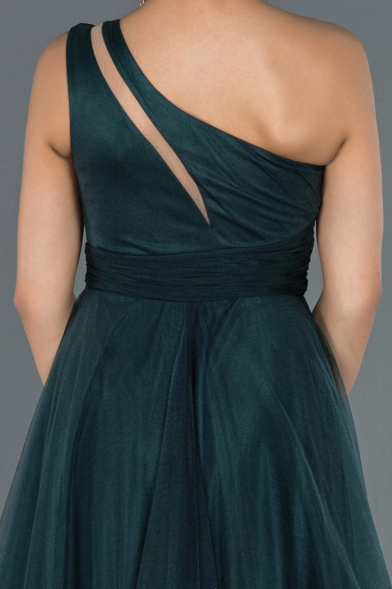 17009 Emerald Green One Shoulder Embroidered Princess Dress