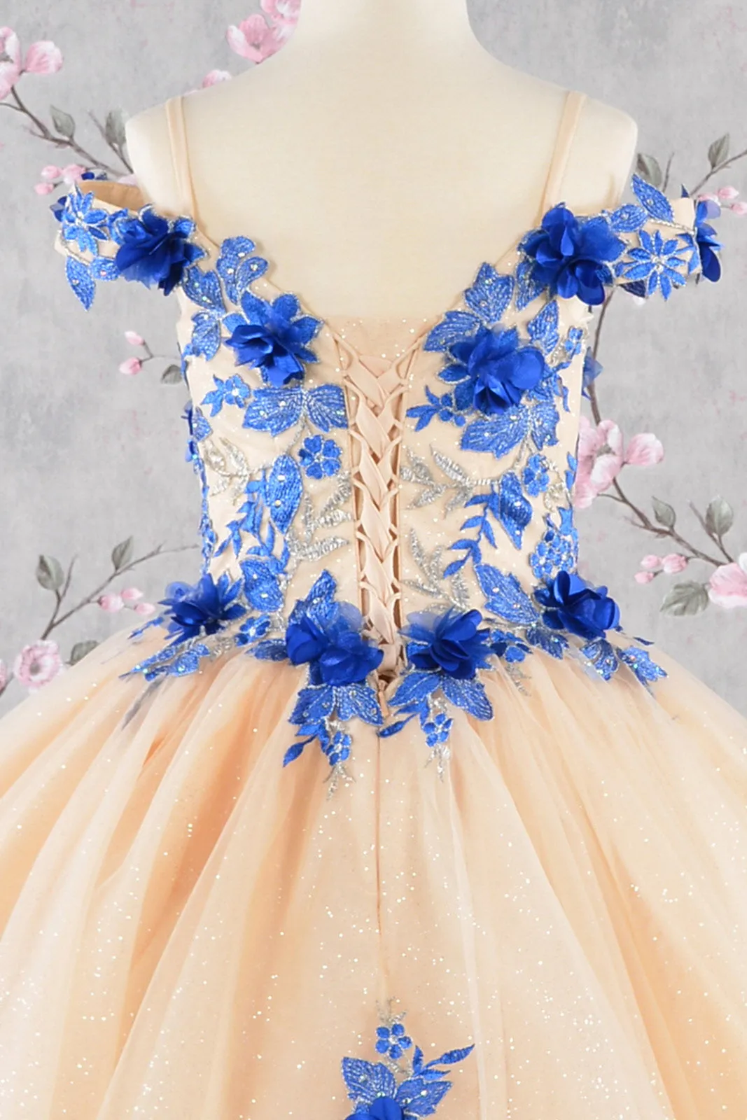 3-D Flower Embroidery Bead Mesh Kids Dress GLGK115