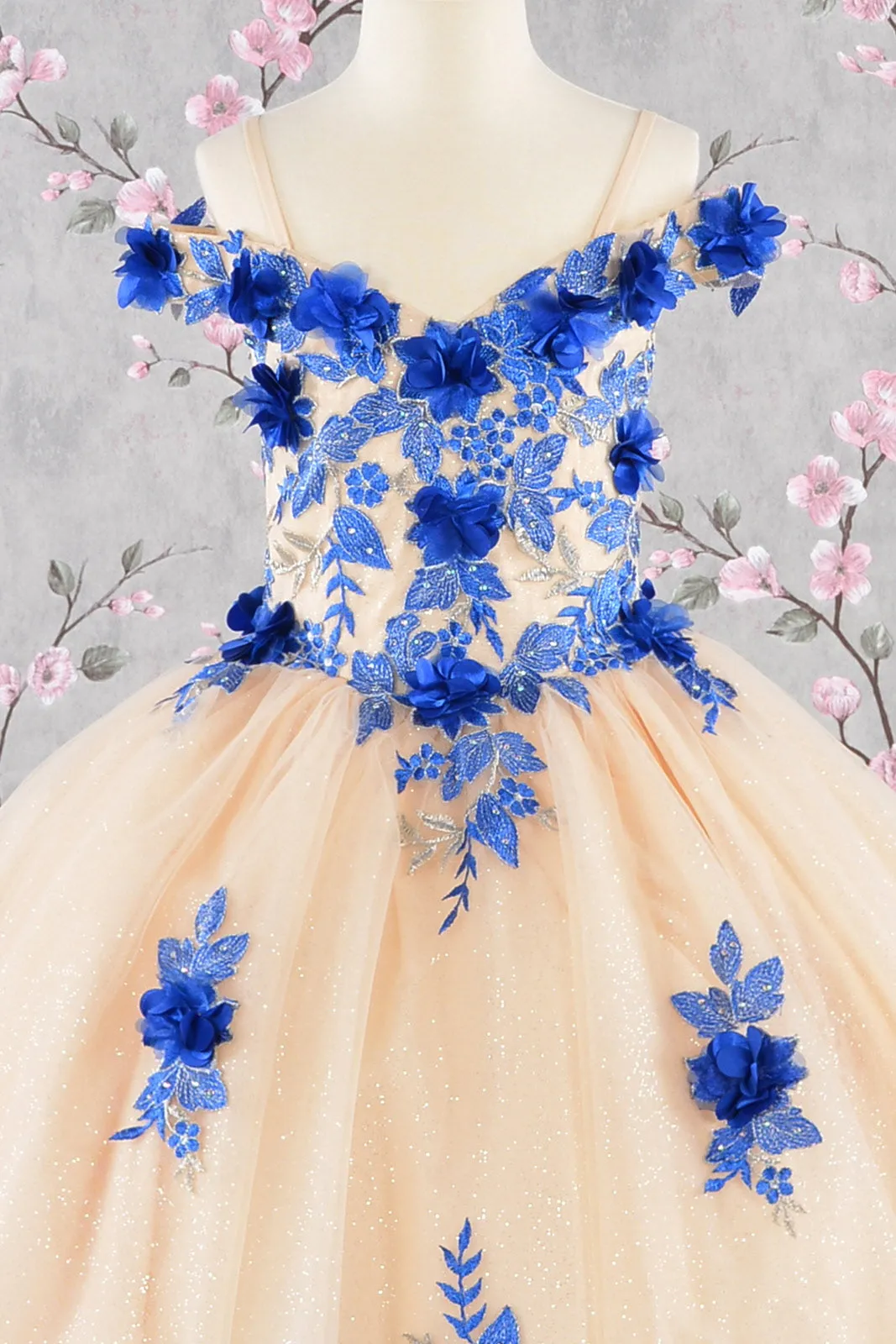3-D Flower Embroidery Bead Mesh Kids Dress GLGK115