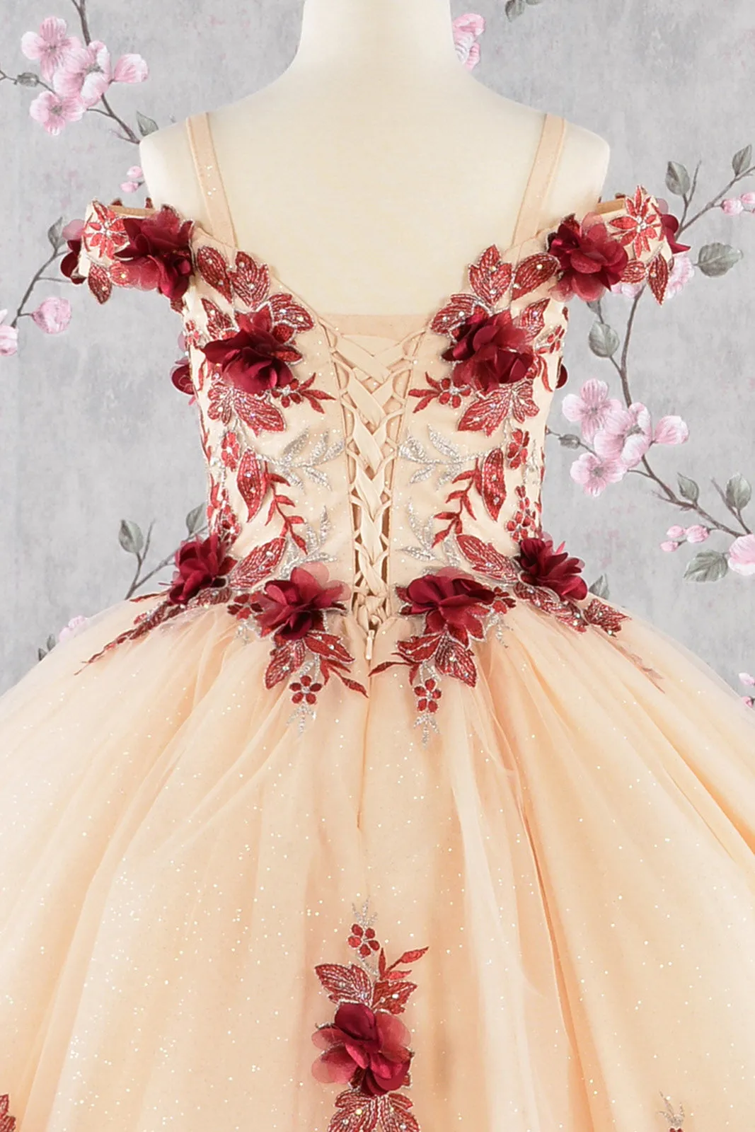 3-D Flower Embroidery Bead Mesh Kids Dress GLGK115