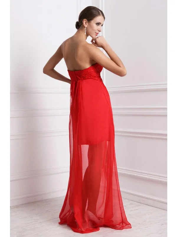 A-Line/Princess Strapless Sleeveless Beading Long Chiffon Bridesmaid Dresses