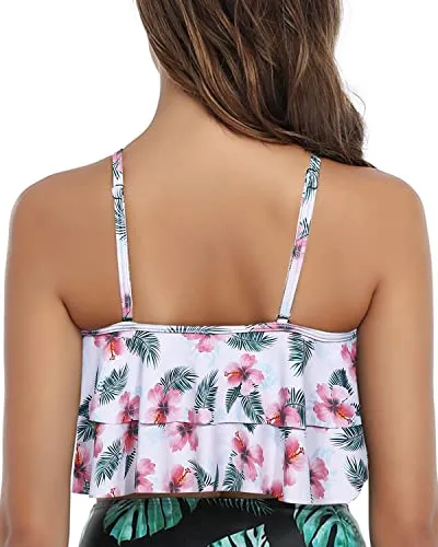 Adjustable Bra Style Women Flounce Swimsuit Top-White And Pink Floral