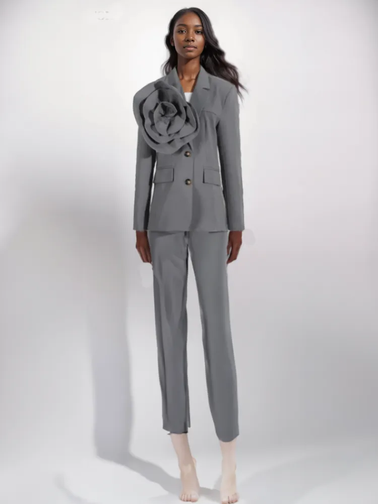 Ashore Shop Womens Modern Two-Piece Pant Suit Sets 3d-Flower Outfit Sets