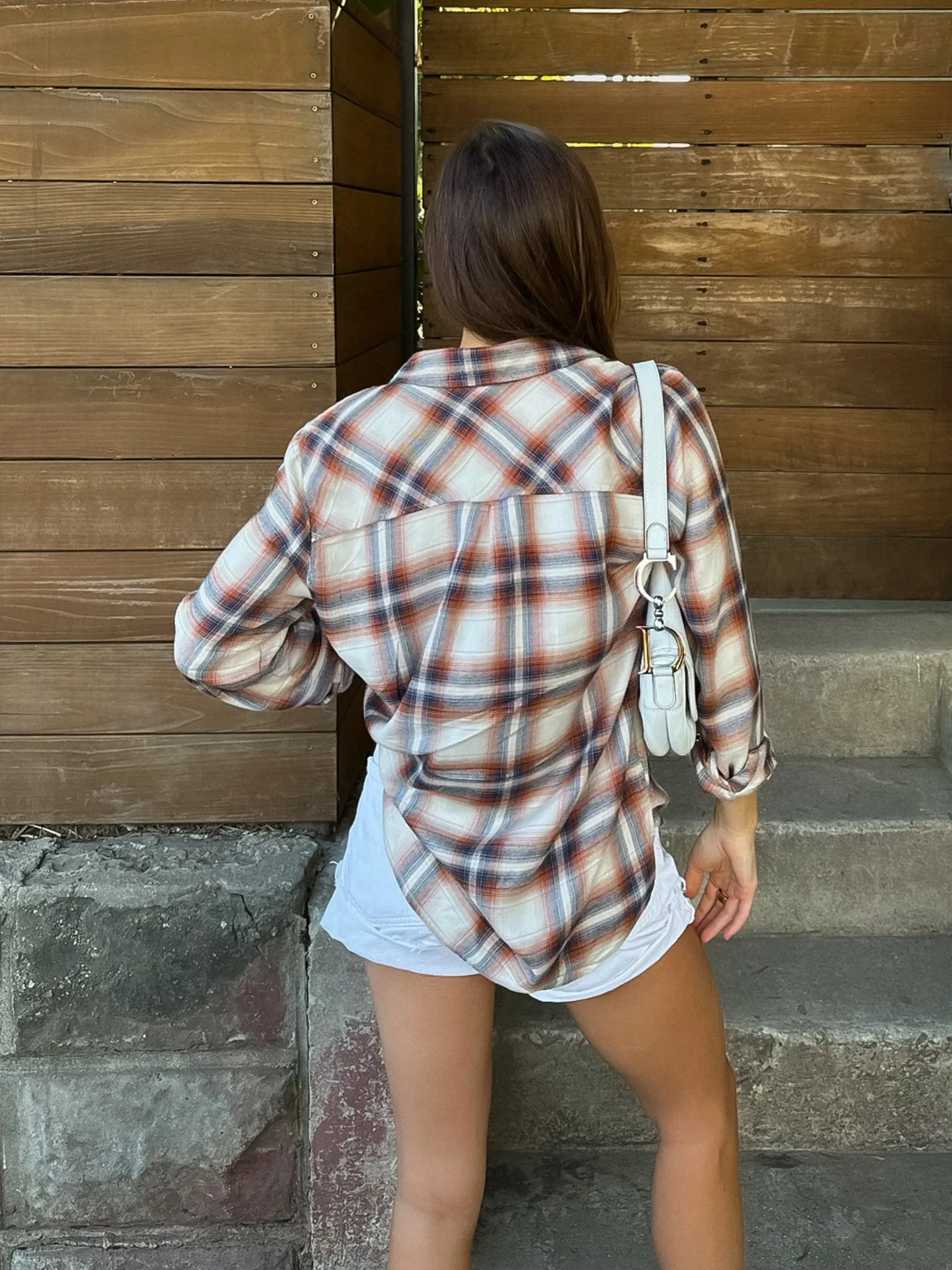 Auburn Plaid Flannel in Denim/Orange
