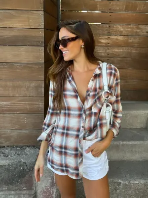 Auburn Plaid Flannel in Denim/Orange