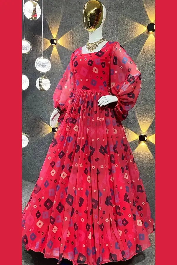 Balloon Sleeves Floral Gown For Women 2022
