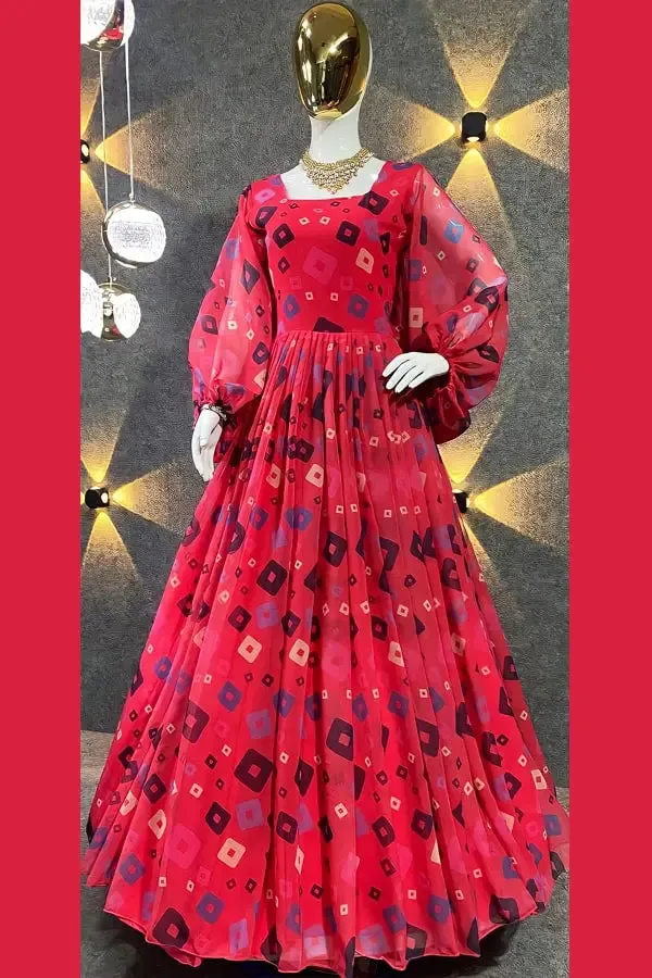 Balloon Sleeves Floral Gown For Women 2022