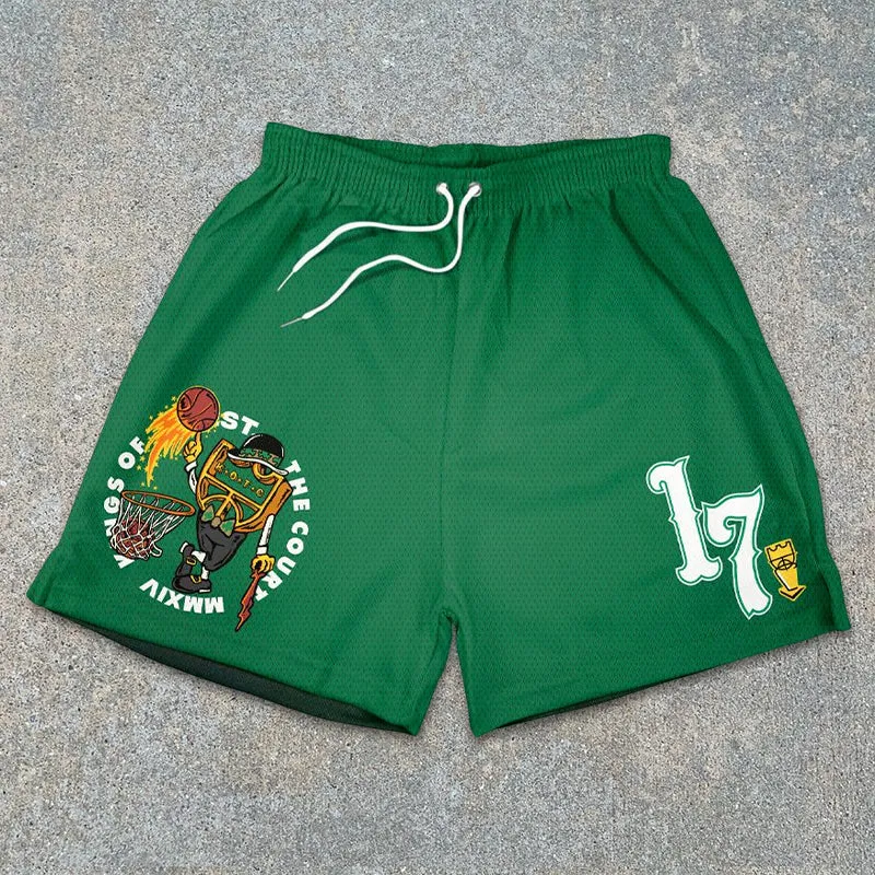 basketball-patterned sports mesh shorts