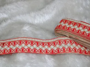 Beige Orange Thread Work Embroidered Border