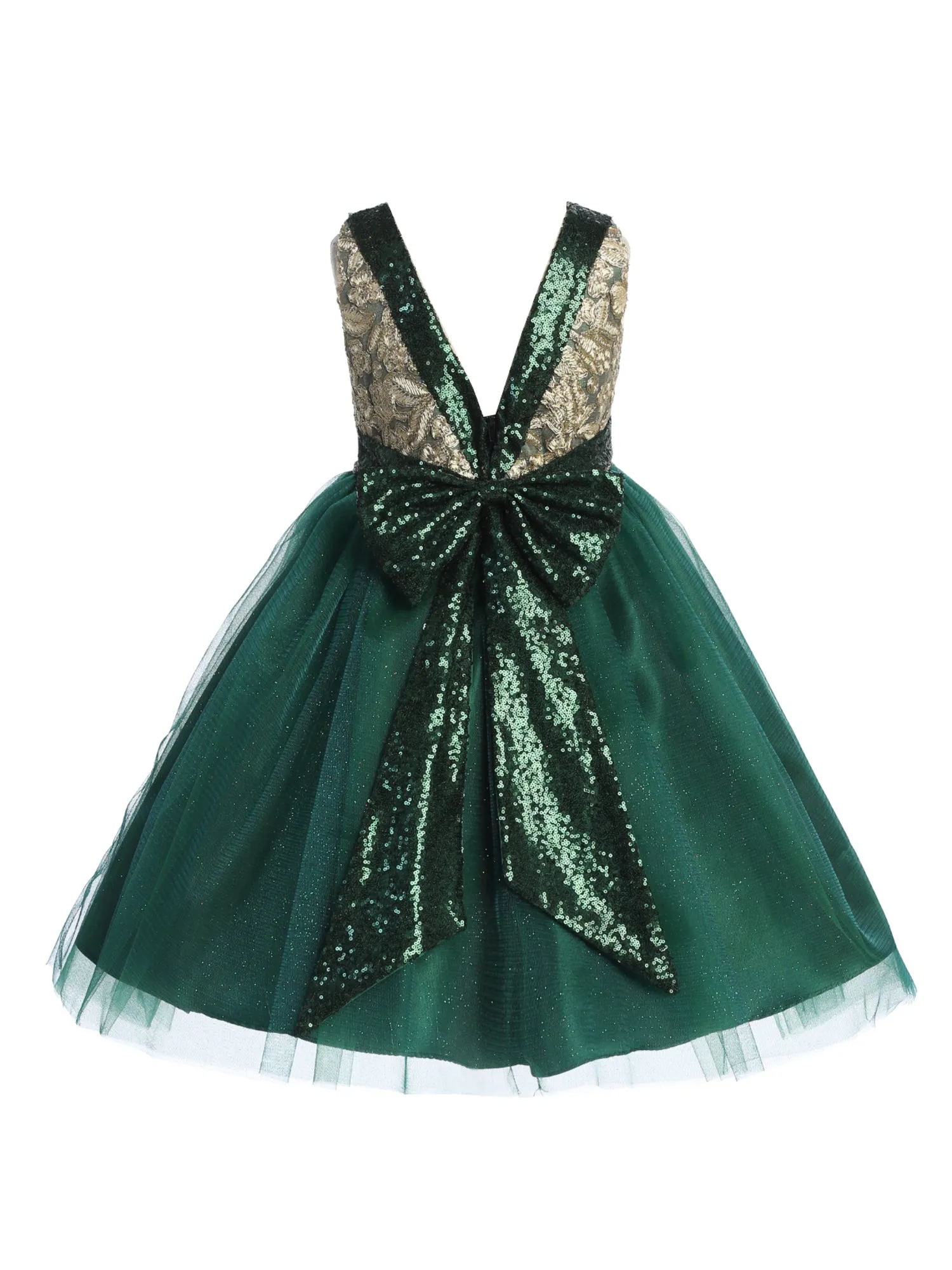 Big Girls Multi Color Gold Embroidered Lace V Back & Bow Christmas Plus Size Dress 14.5-20.5
