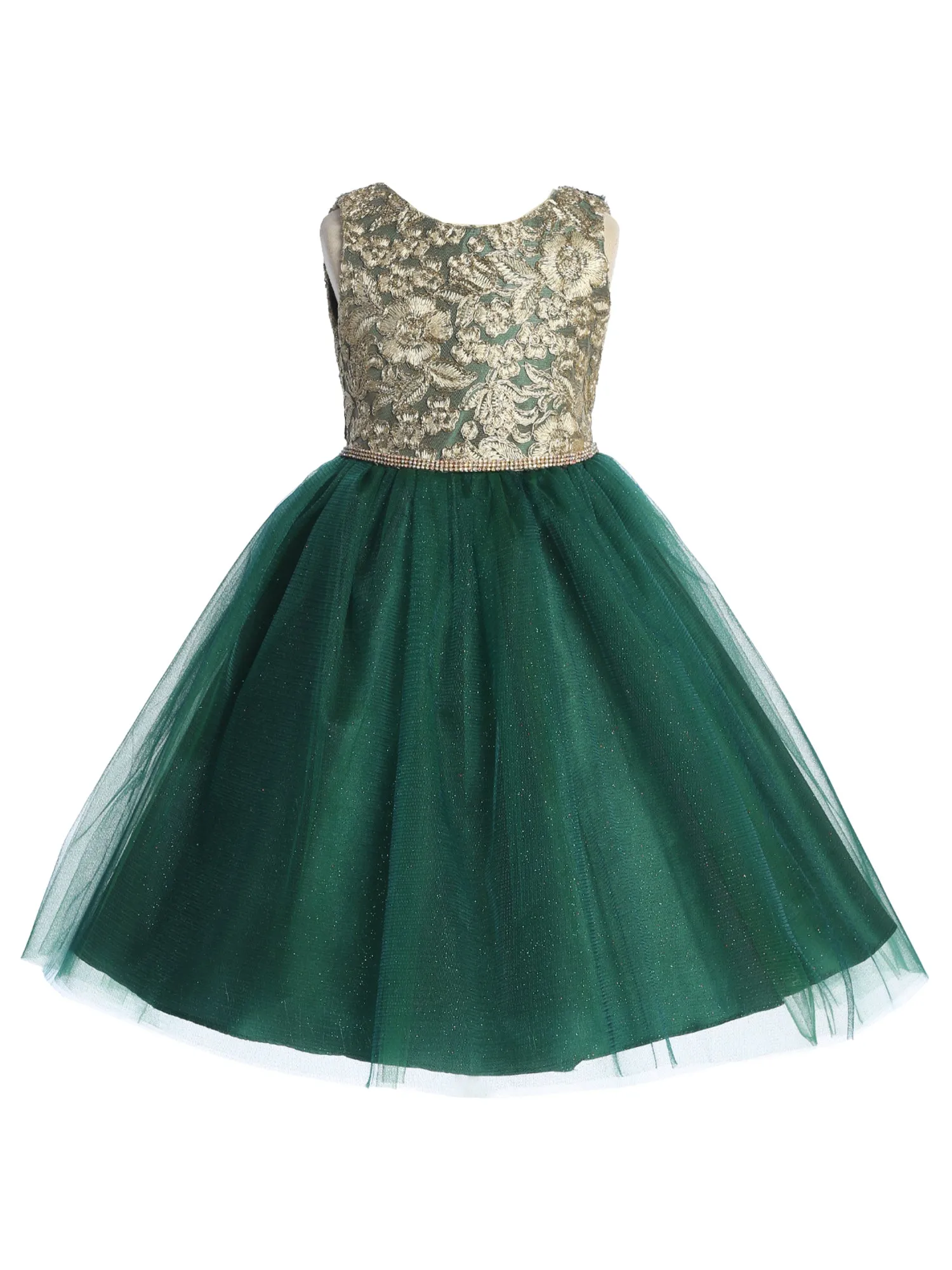 Big Girls Multi Color Gold Embroidered Lace V Back & Bow Christmas Plus Size Dress 14.5-20.5
