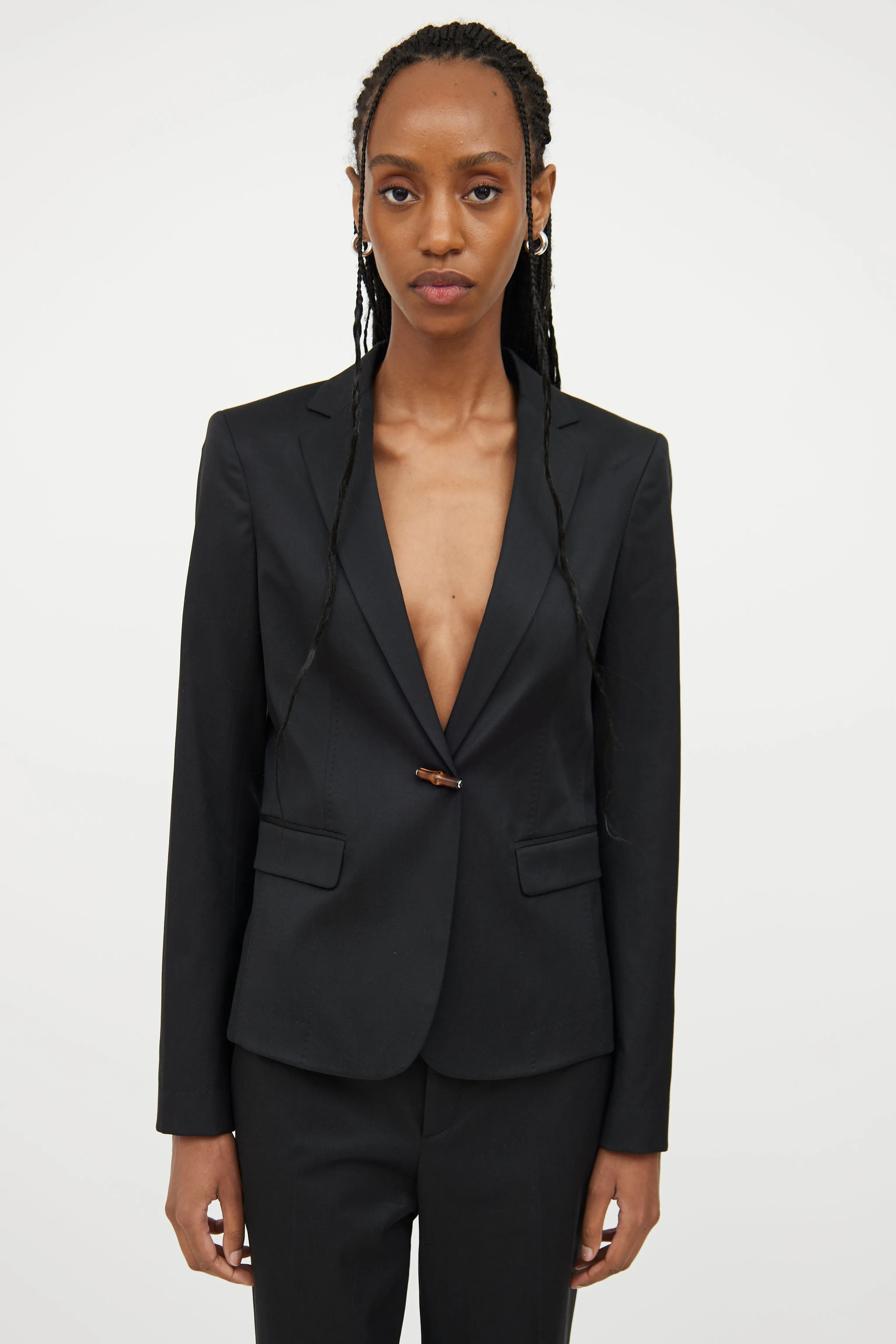 Black Bamboo Detail Blazer & Pant Set