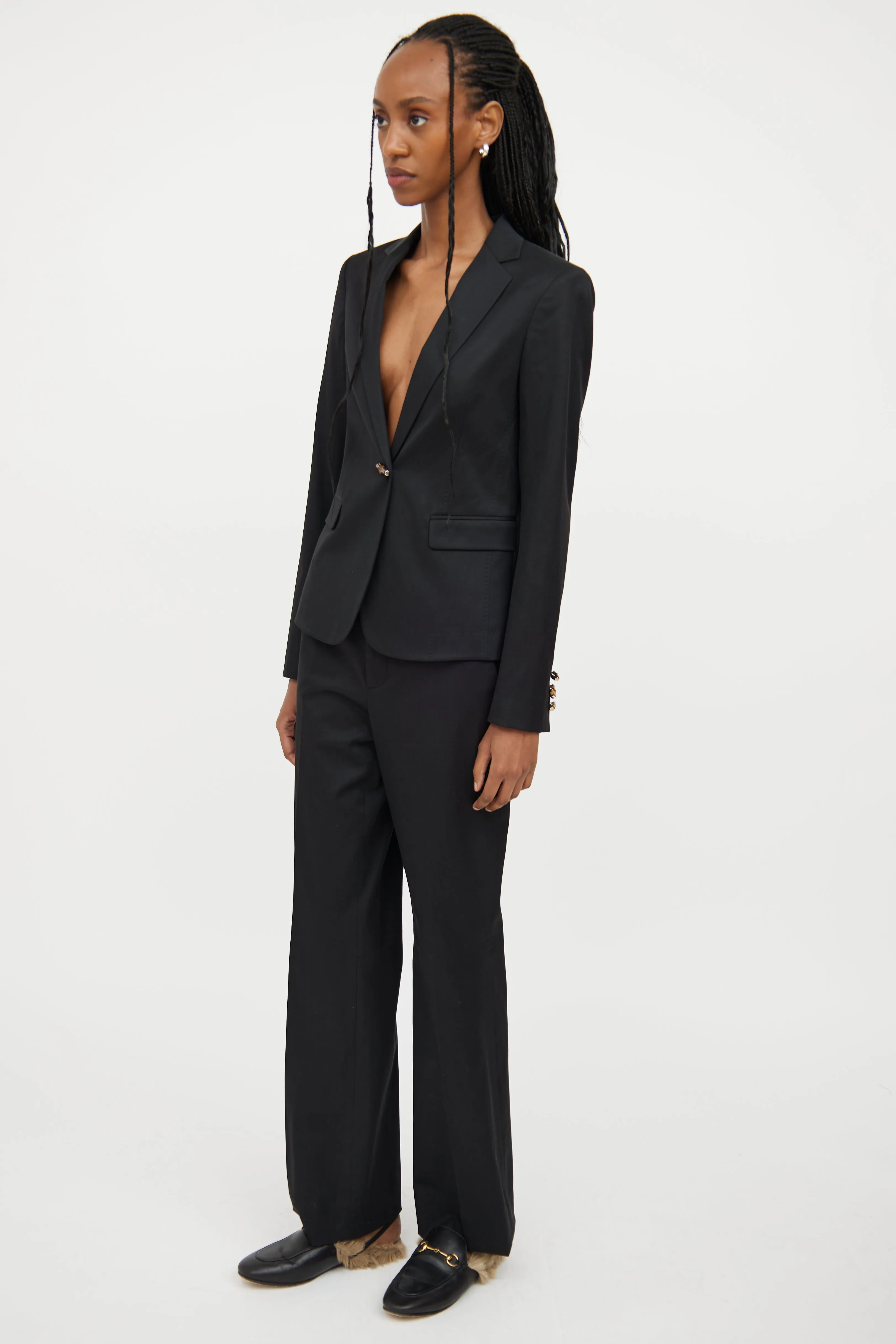 Black Bamboo Detail Blazer & Pant Set
