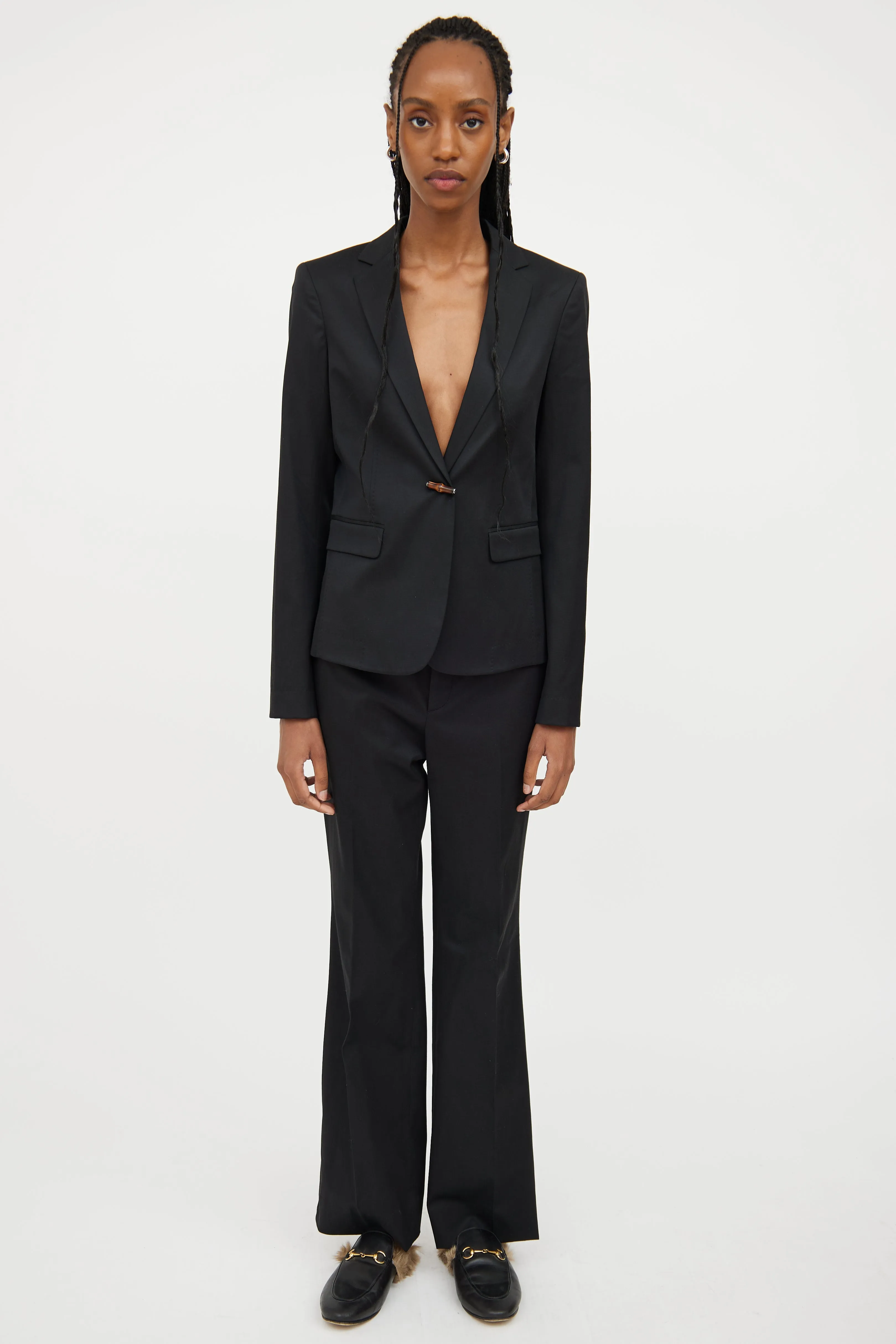 Black Bamboo Detail Blazer & Pant Set