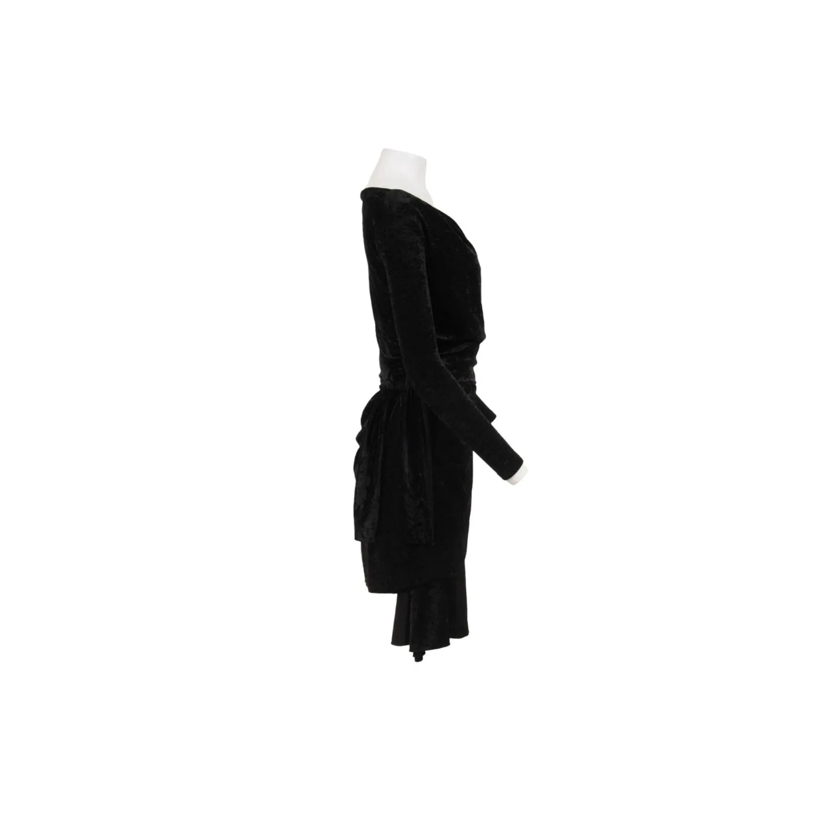 Black Crushed Velvet Tie Back Off Shoulder Wrap Mini Dress