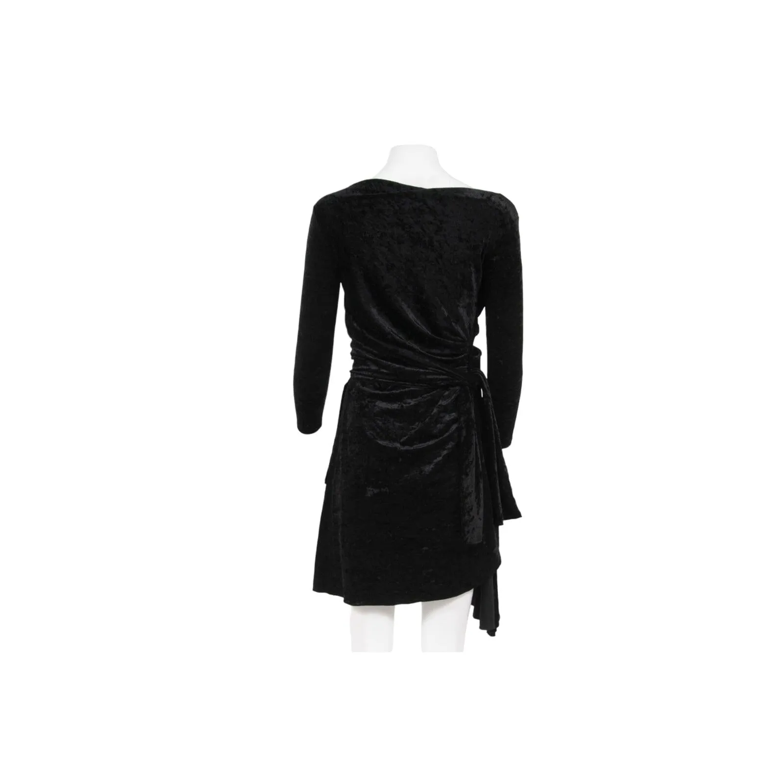 Black Crushed Velvet Tie Back Off Shoulder Wrap Mini Dress