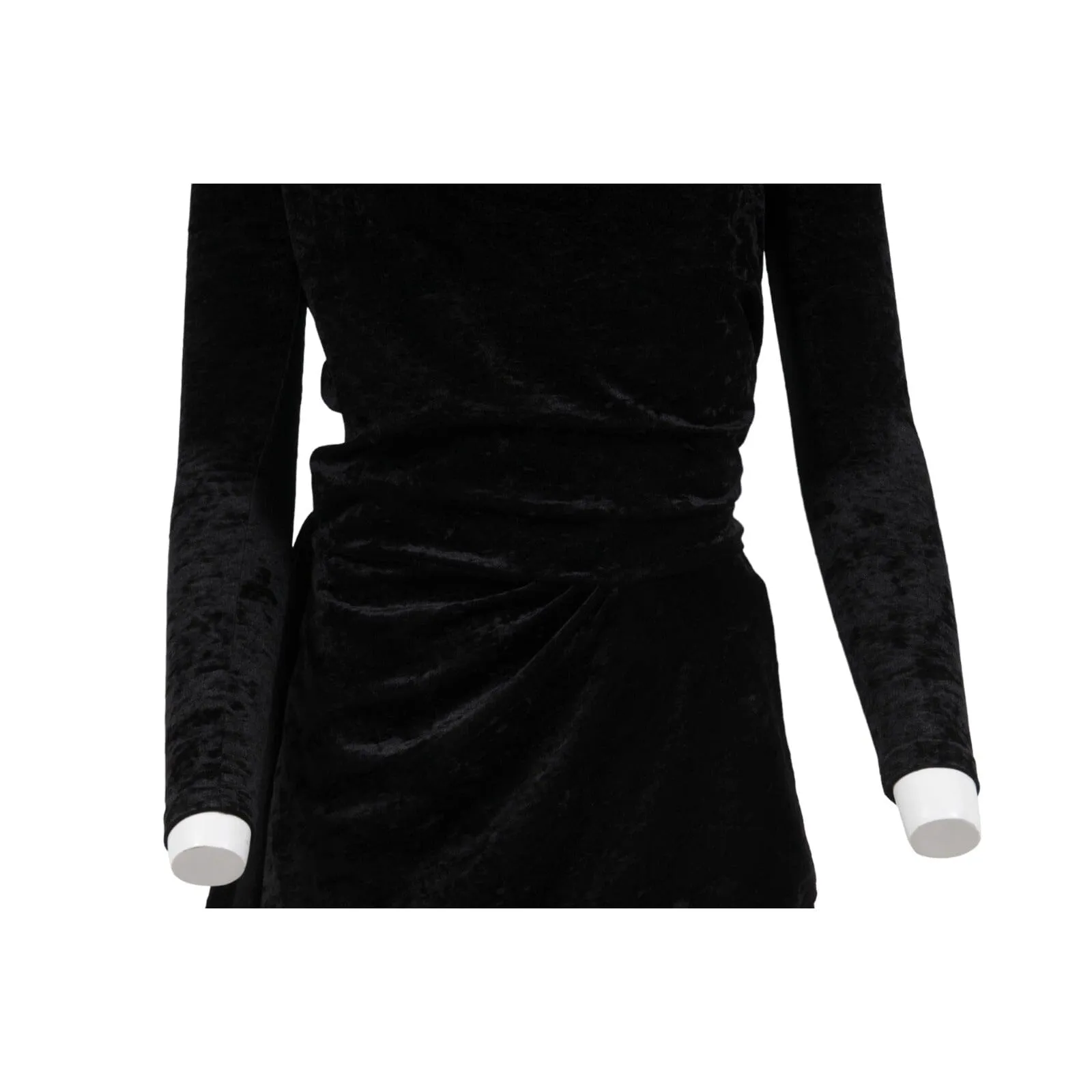 Black Crushed Velvet Tie Back Off Shoulder Wrap Mini Dress