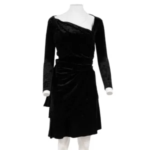Black Crushed Velvet Tie Back Off Shoulder Wrap Mini Dress