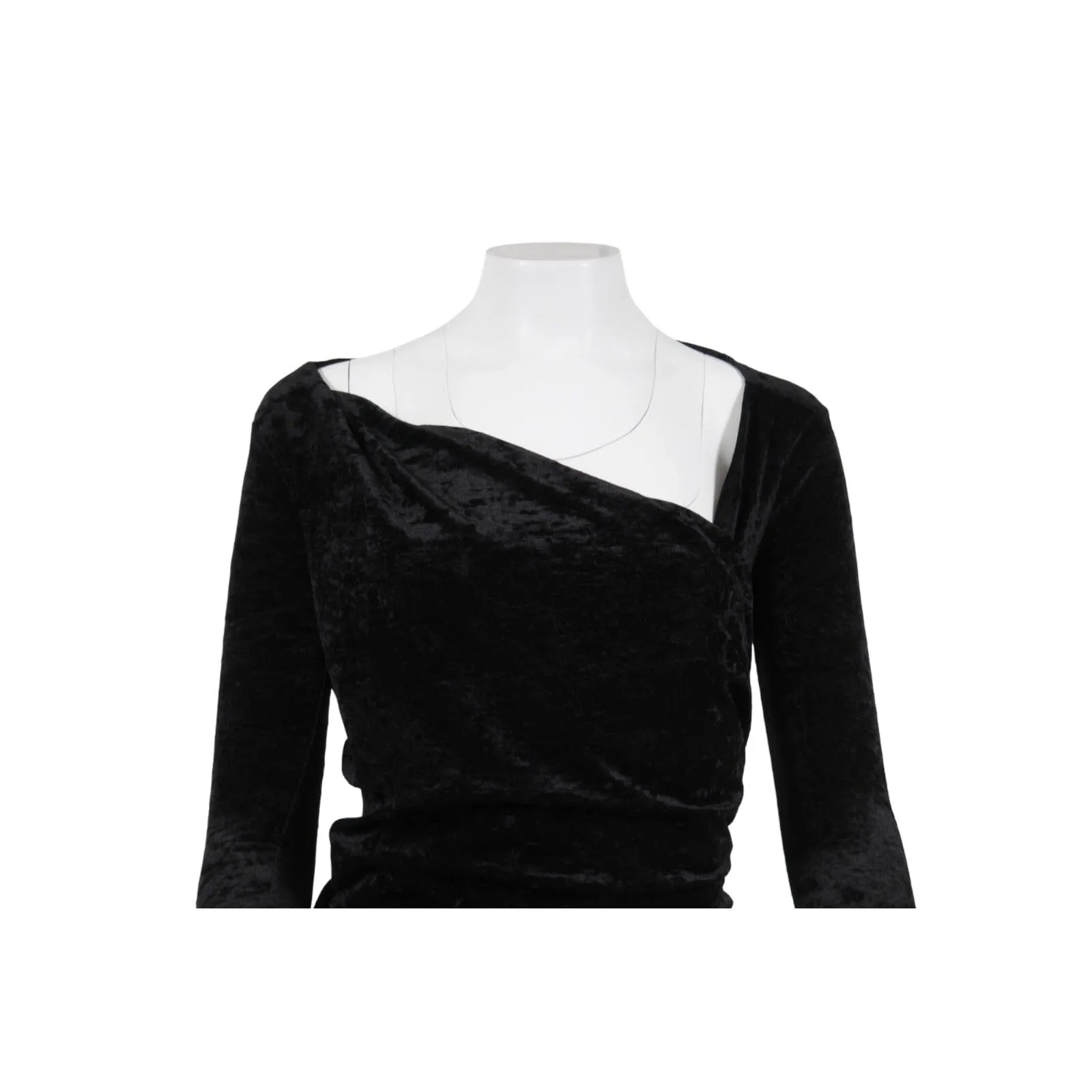 Black Crushed Velvet Tie Back Off Shoulder Wrap Mini Dress