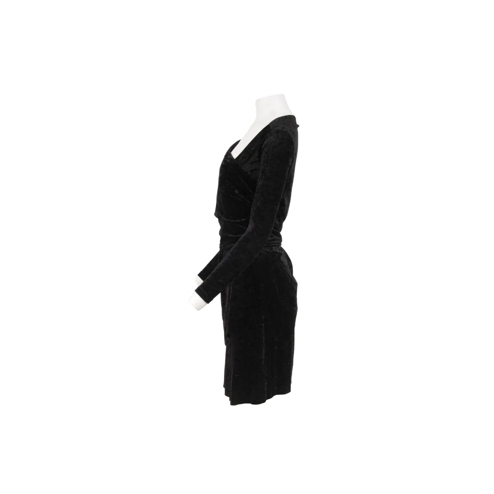 Black Crushed Velvet Tie Back Off Shoulder Wrap Mini Dress