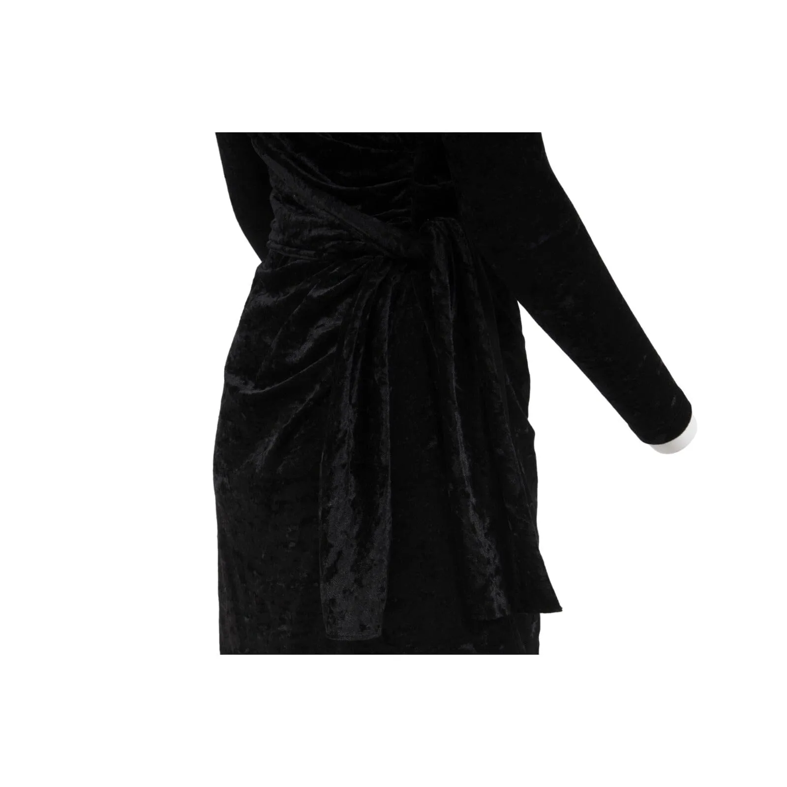Black Crushed Velvet Tie Back Off Shoulder Wrap Mini Dress