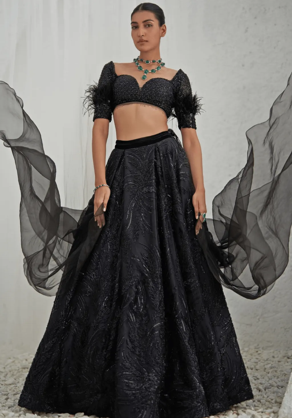 Black Embroidered Lehenga Set