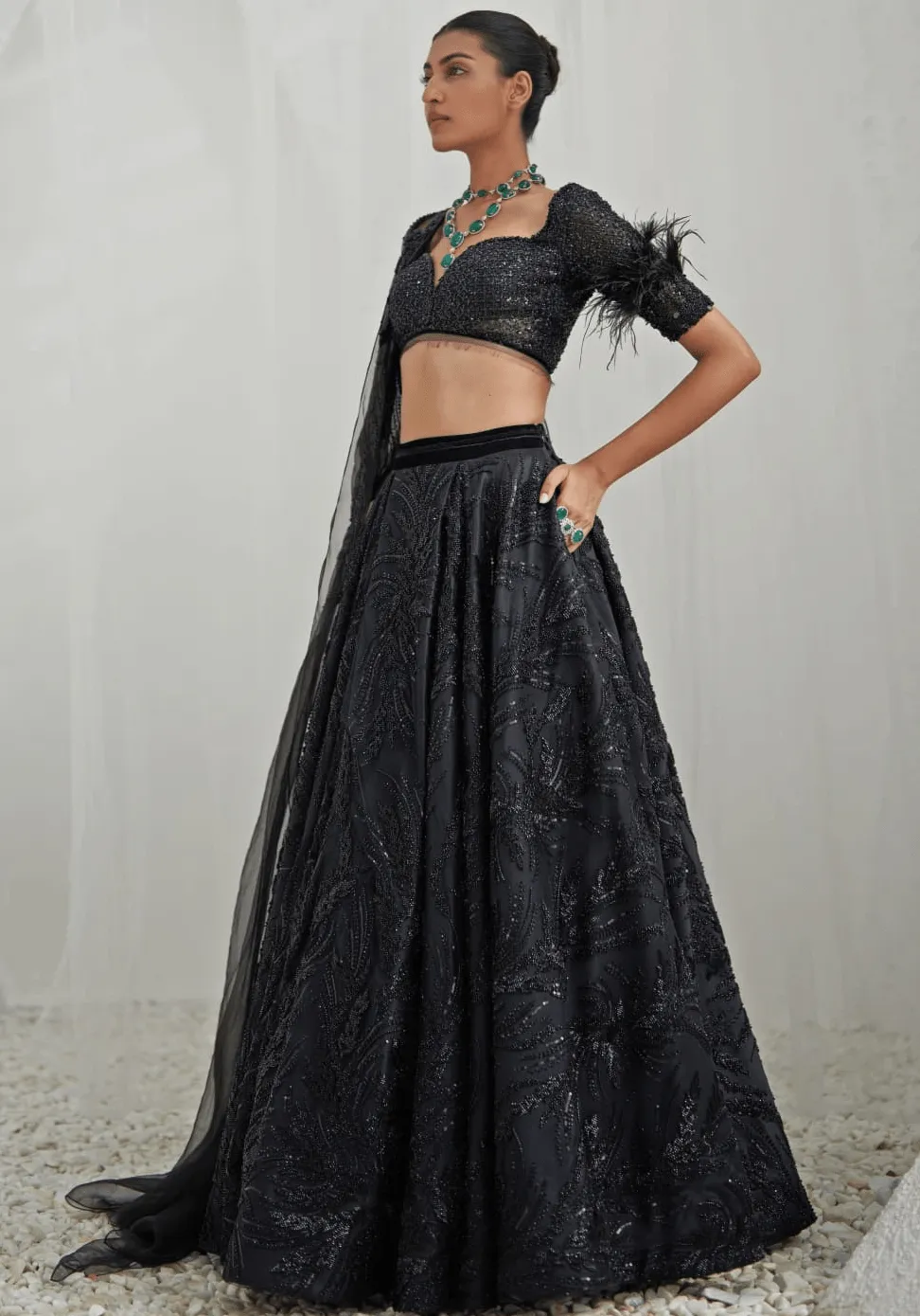 Black Embroidered Lehenga Set