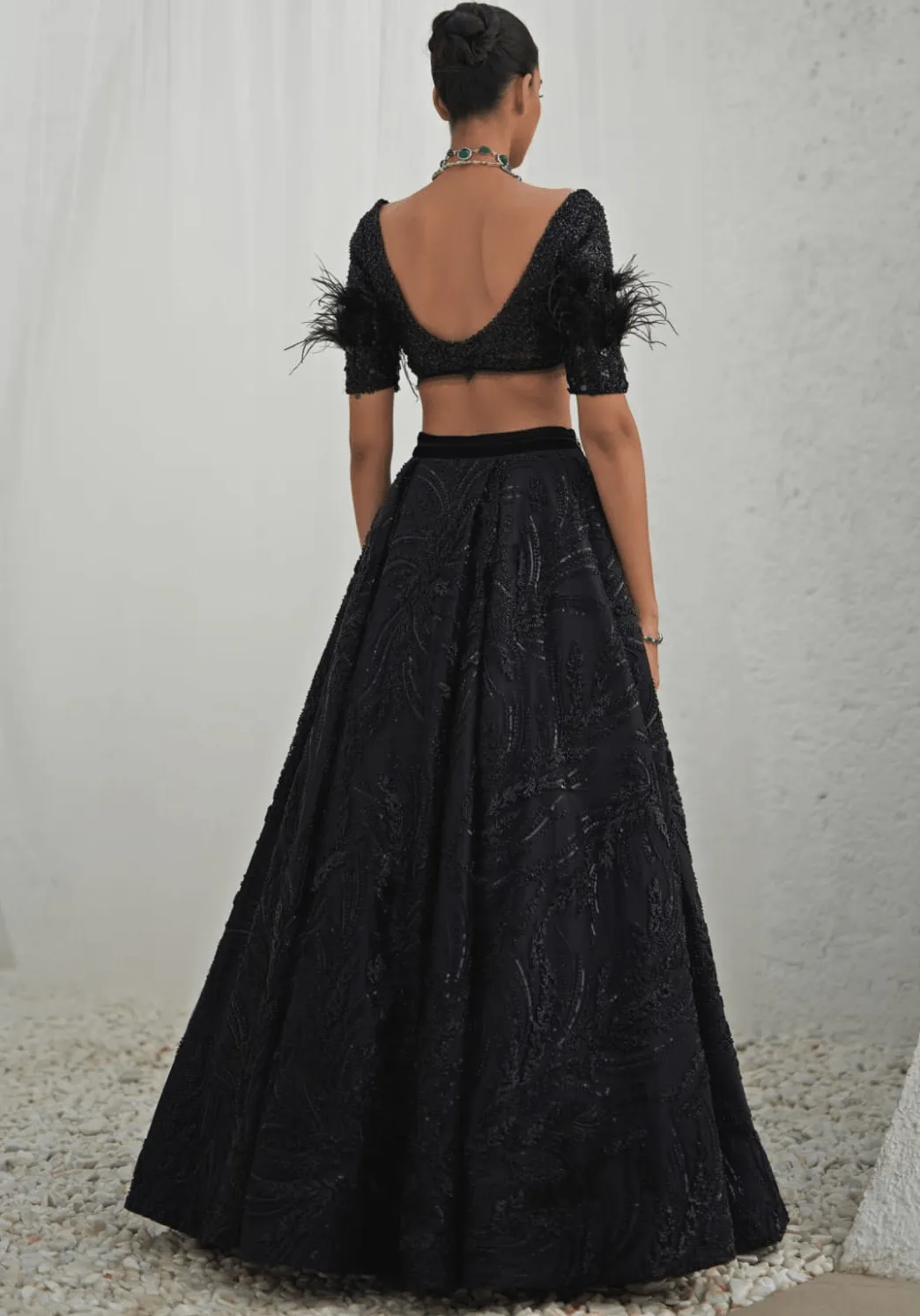 Black Embroidered Lehenga Set