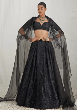 Black Embroidered Lehenga Set