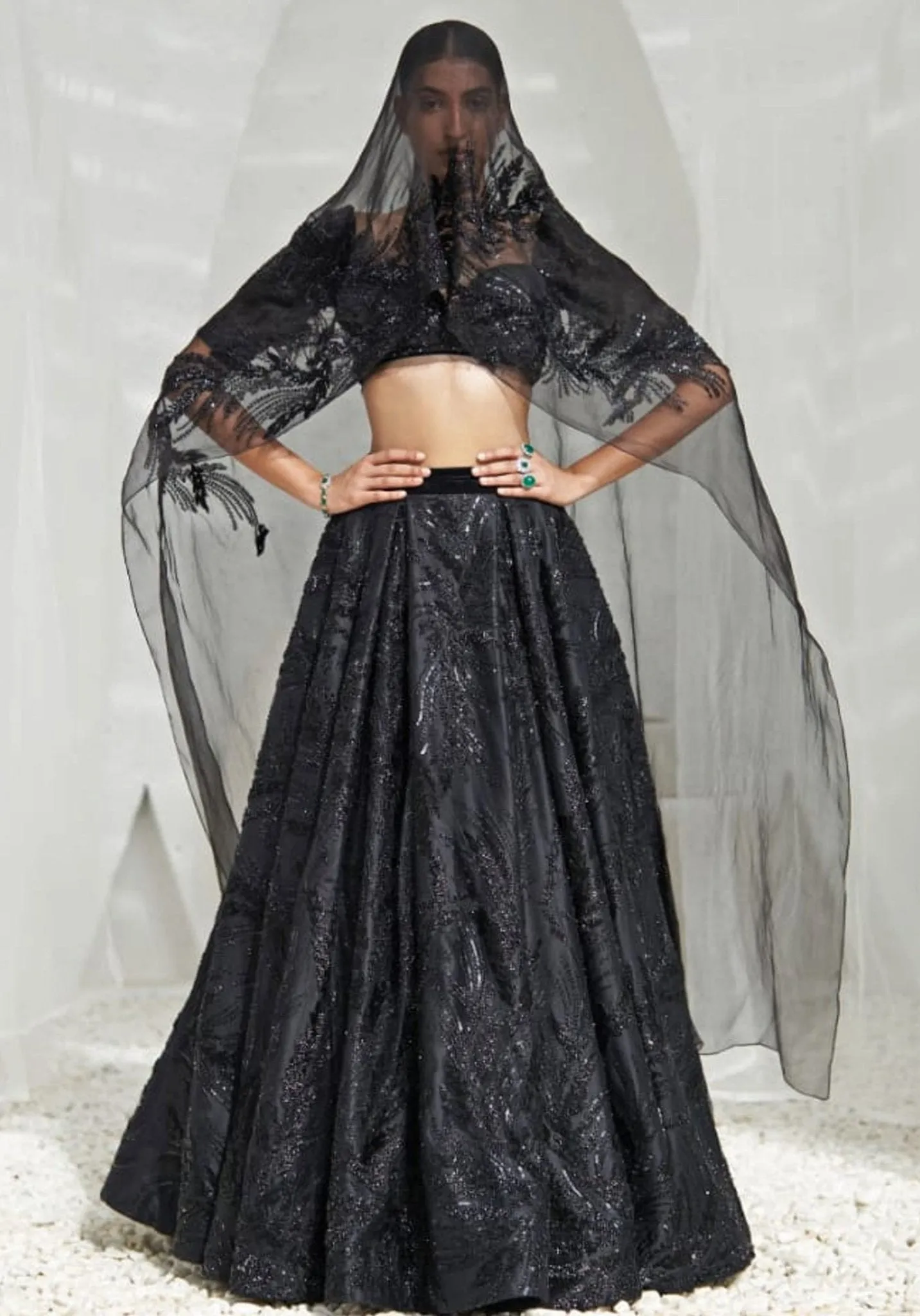 Black Embroidered Lehenga Set
