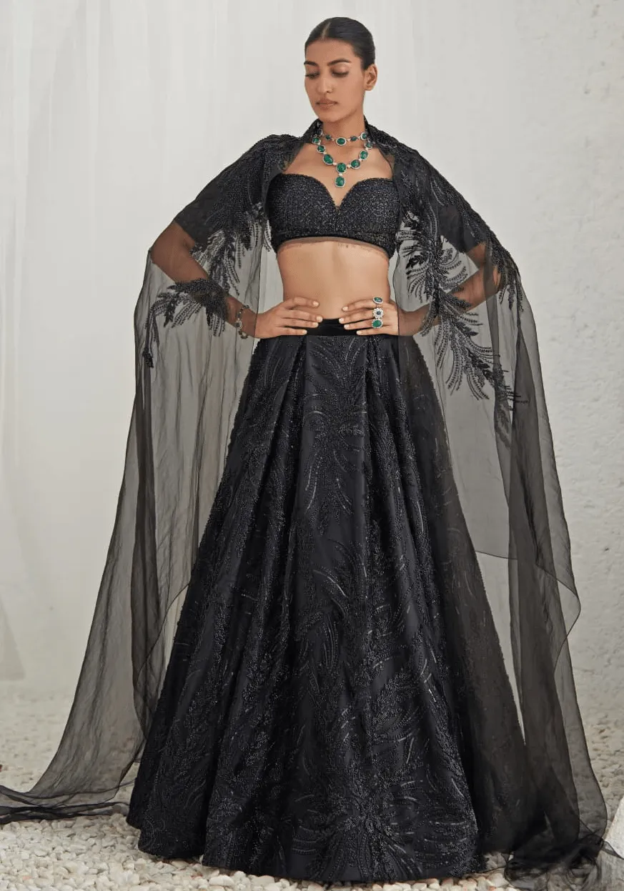 Black Embroidered Lehenga Set