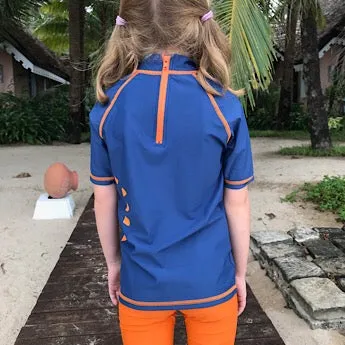 Blue/ orange short-sleeved rash top (zipped)