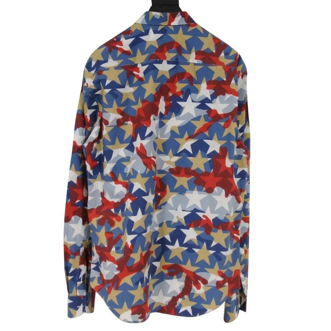 Blue Red Camo Star Button Down Shirt