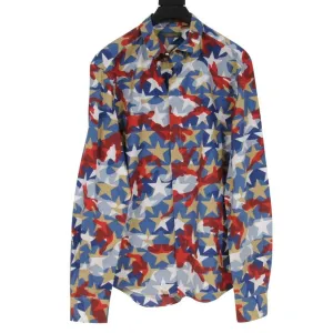 Blue Red Camo Star Button Down Shirt