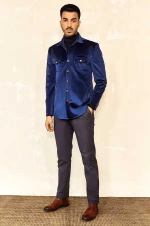 Blue Shackets with Black Polo Neck T-shirt & Grey Trousers