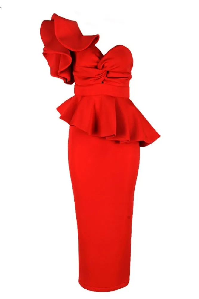 Bridesmaid gown One-Shoulder Backless Dresses Female Elegant Ruffle Mermaid Dress