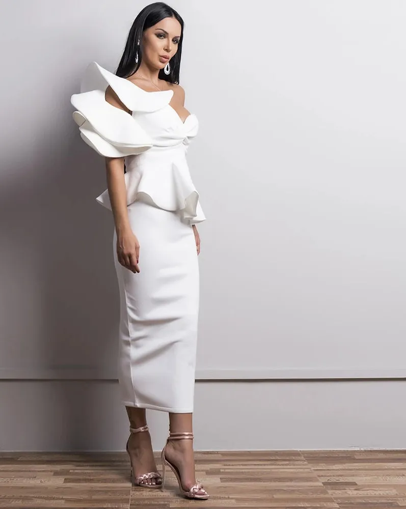 Bridesmaid gown One-Shoulder Backless Dresses Female Elegant Ruffle Mermaid Dress