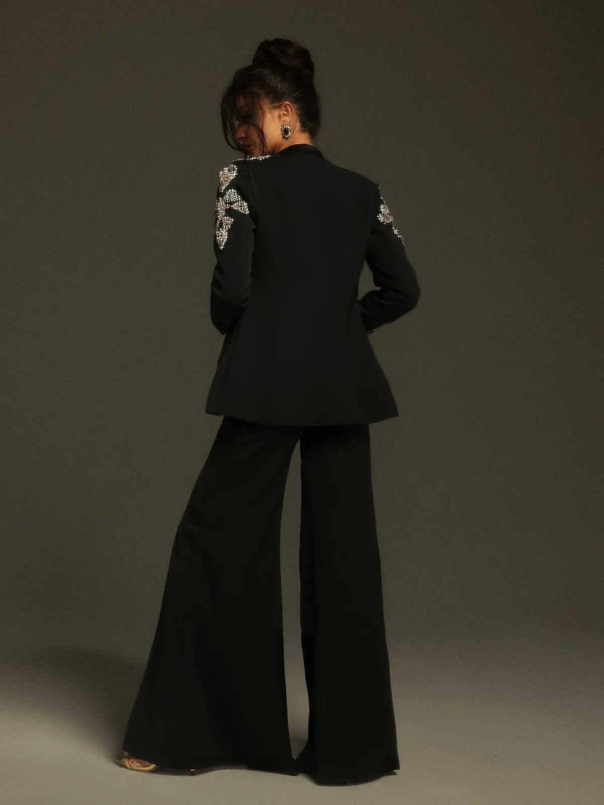 Cathia Rhinestone Split Blazer Set