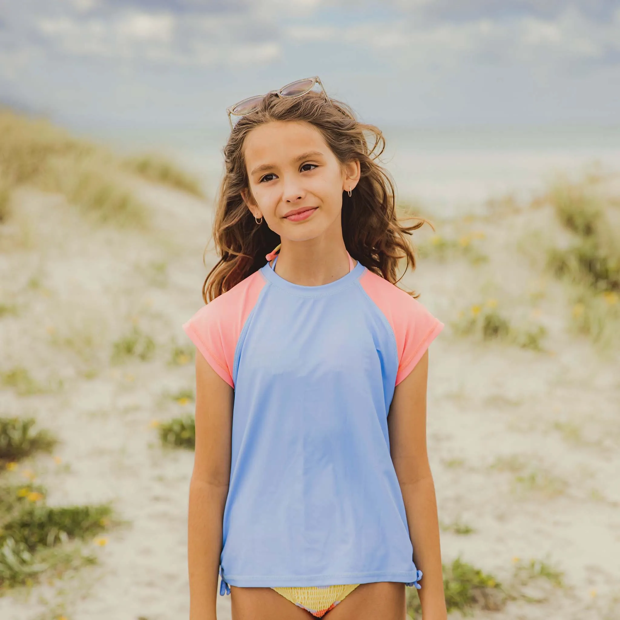 Cornflower Peach Sleeve SS Rash Top