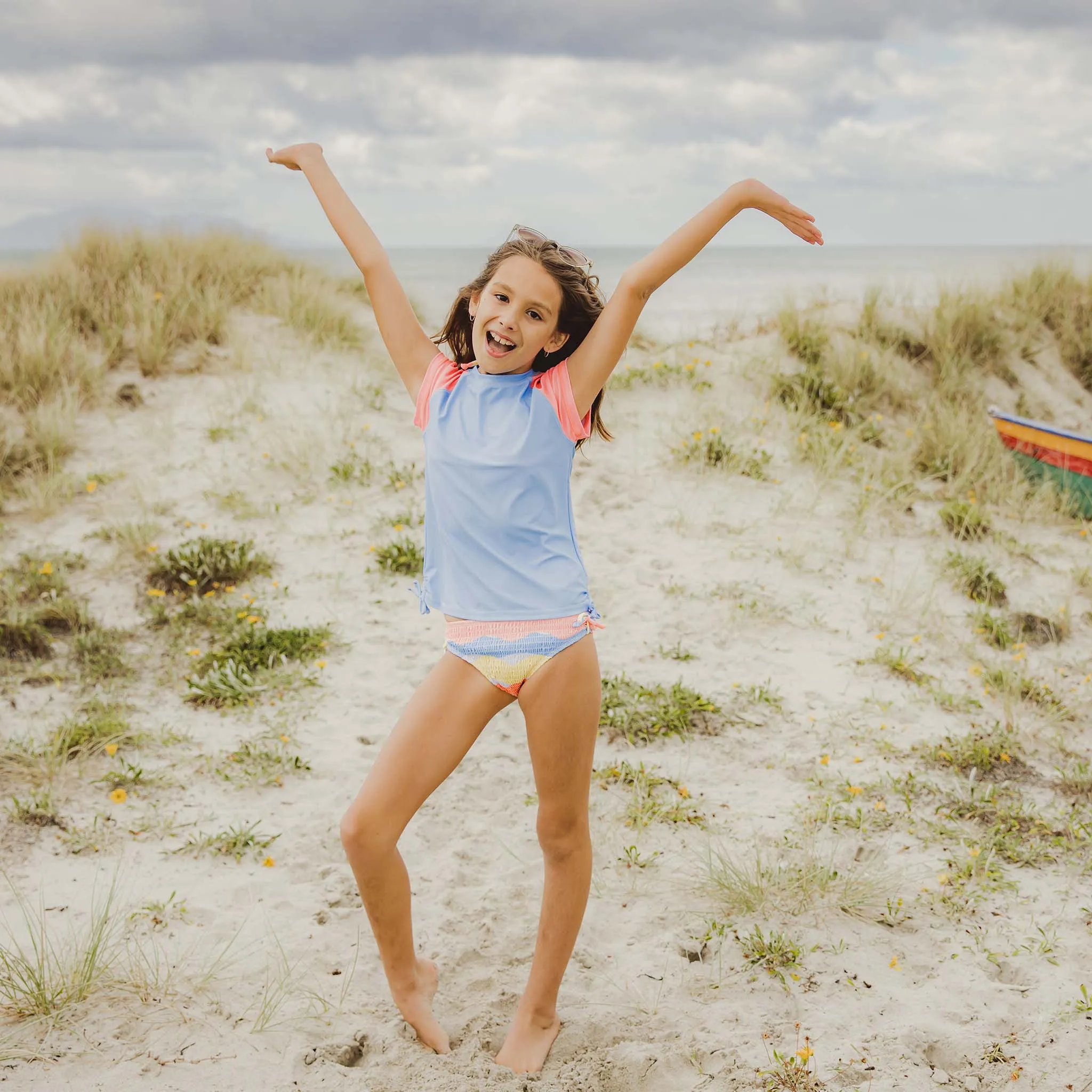 Cornflower Peach Sleeve SS Rash Top