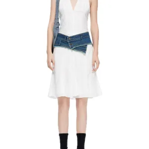 Cotton Embroidered Denim Belt Skirt