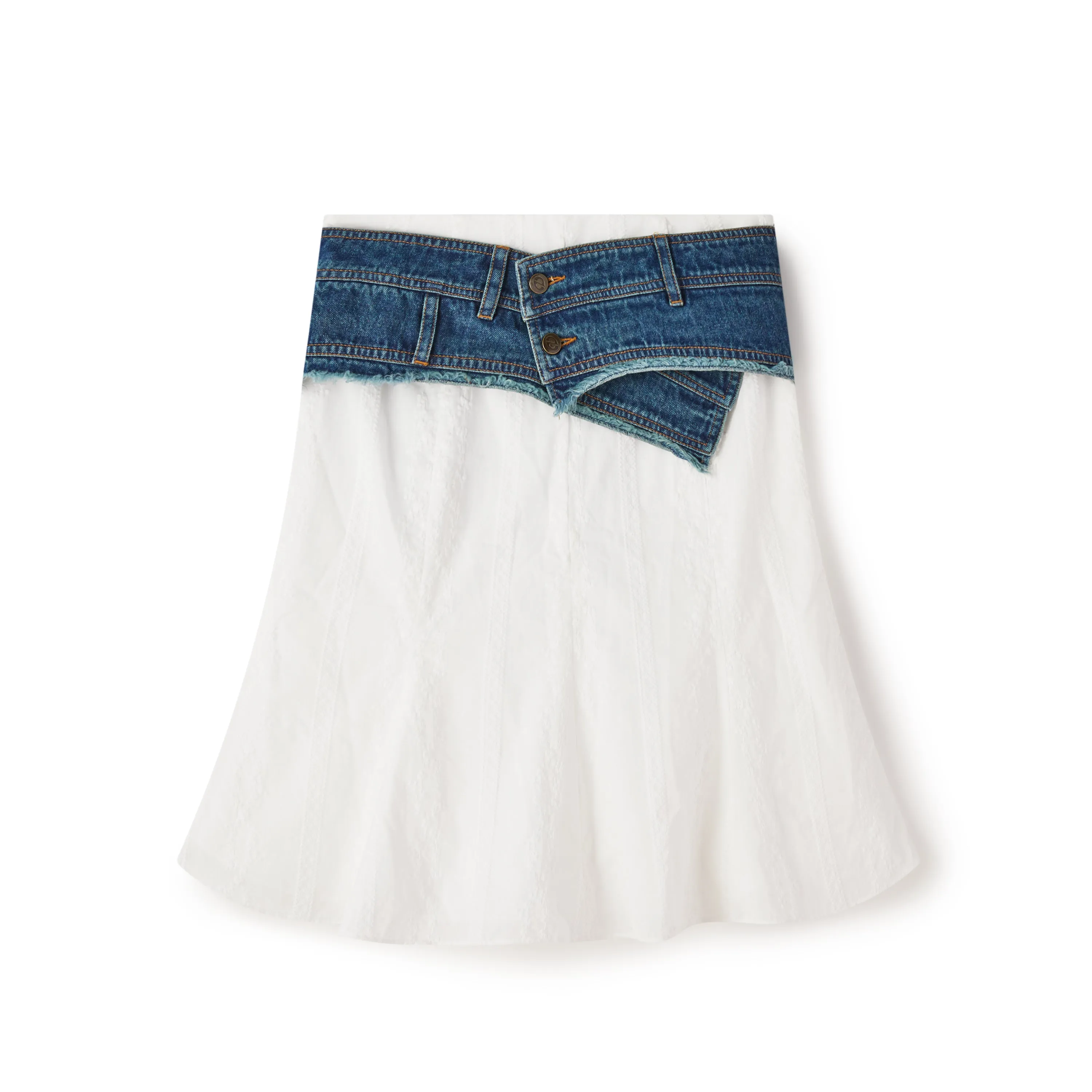 Cotton Embroidered Denim Belt Skirt