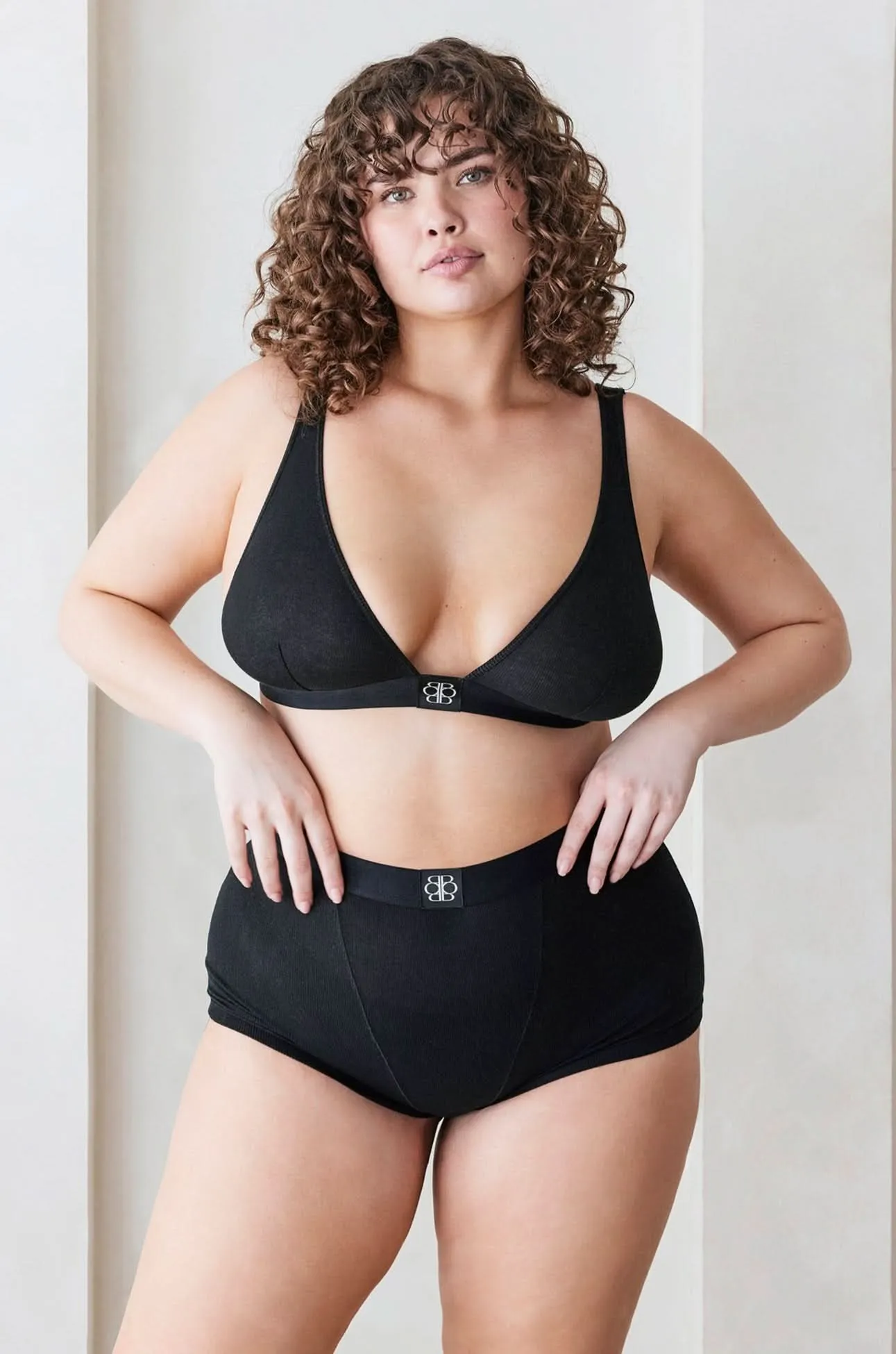 Cotton Rib Plunge Bralette - Black
