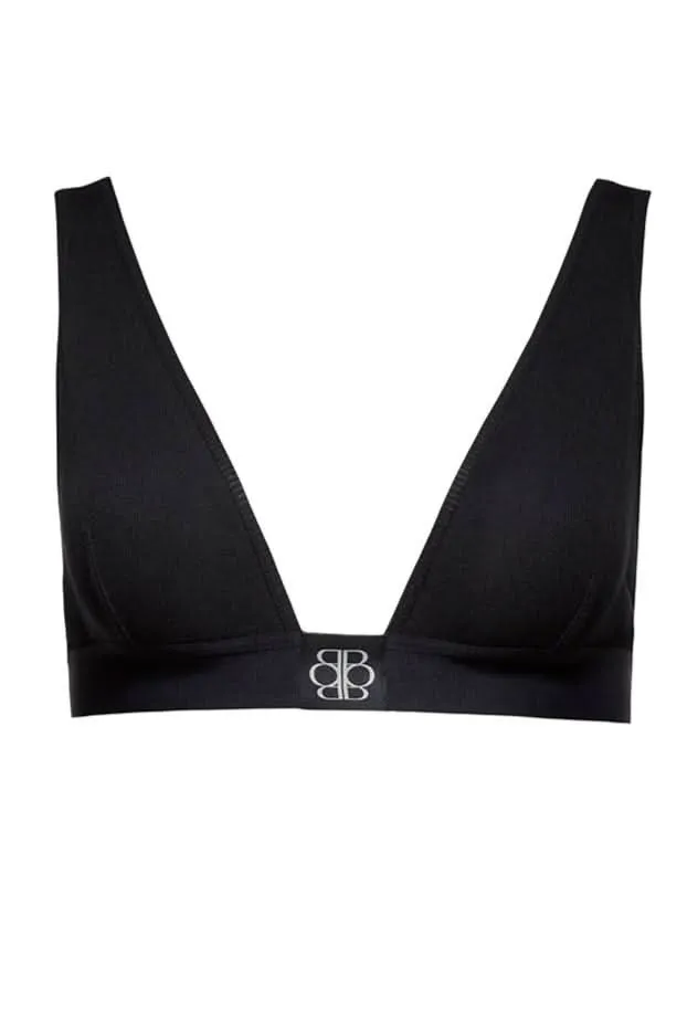 Cotton Rib Plunge Bralette - Black