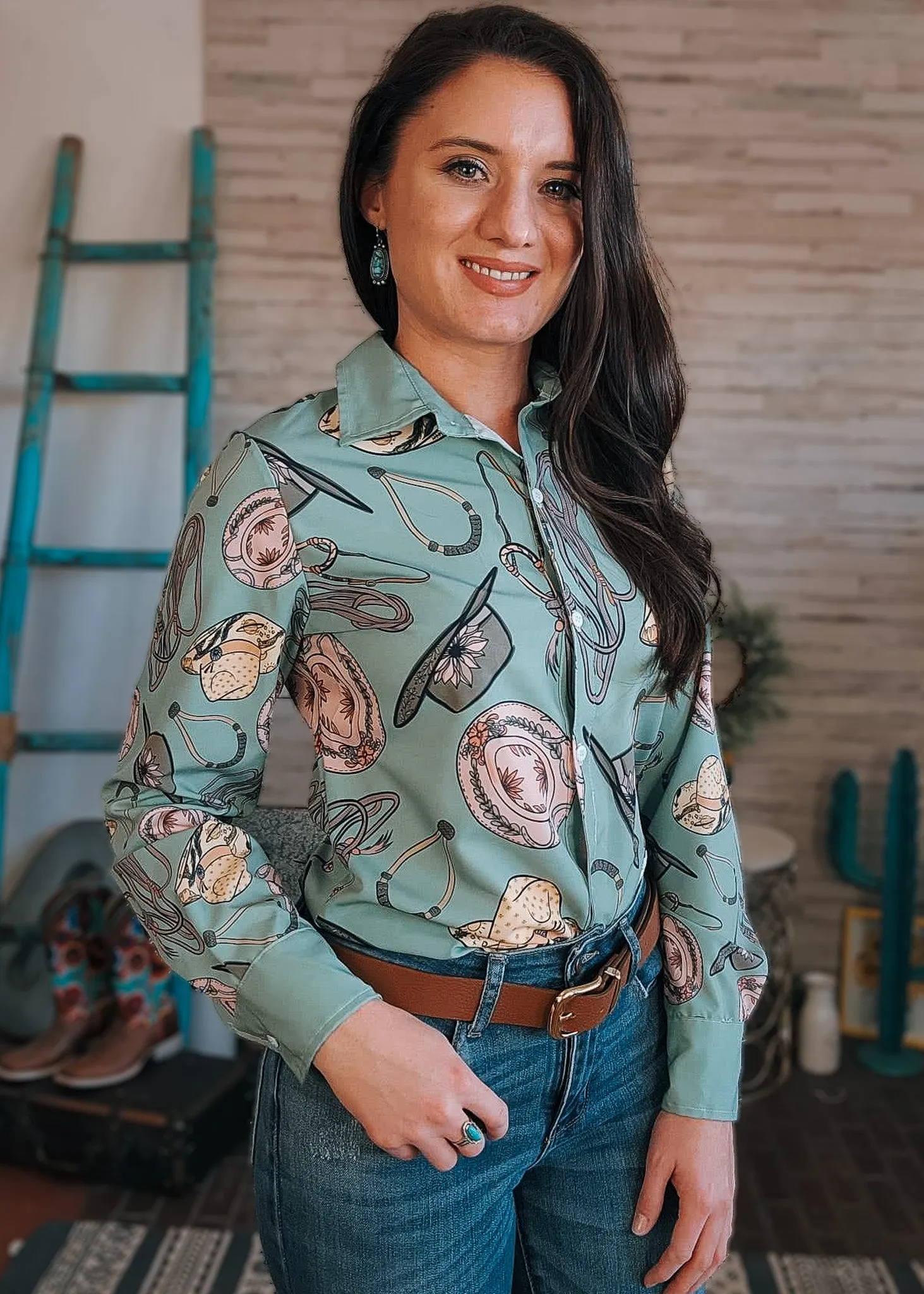 Cowgirl Bosal Long Sleeve Button Down