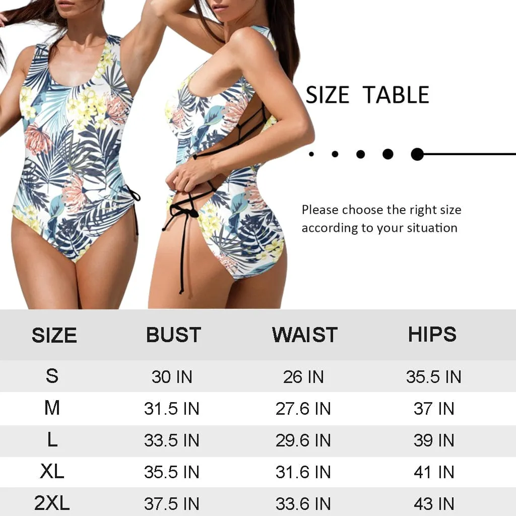 Custom Face Coconut Tree Women's Lace Up Back Swimwear One Piece Swimsuit Personalized One Piece Bathing Suits