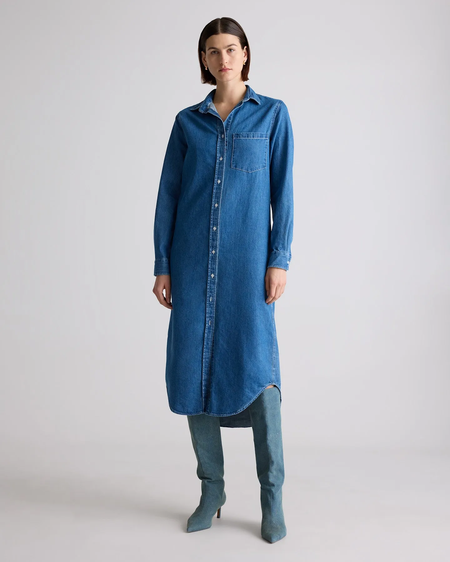 Distressed Denim Maxi Shirt Dress