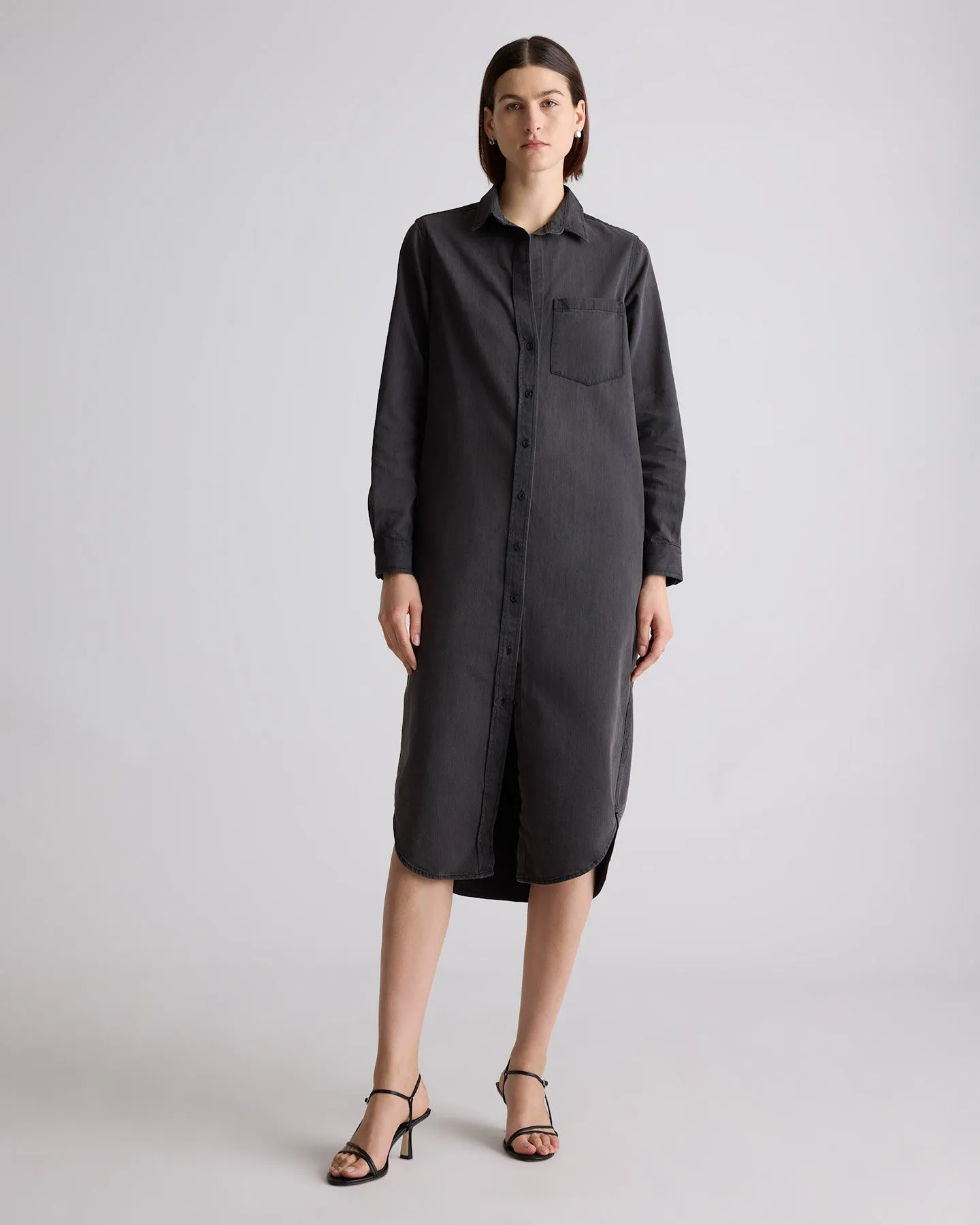 Distressed Denim Maxi Shirt Dress