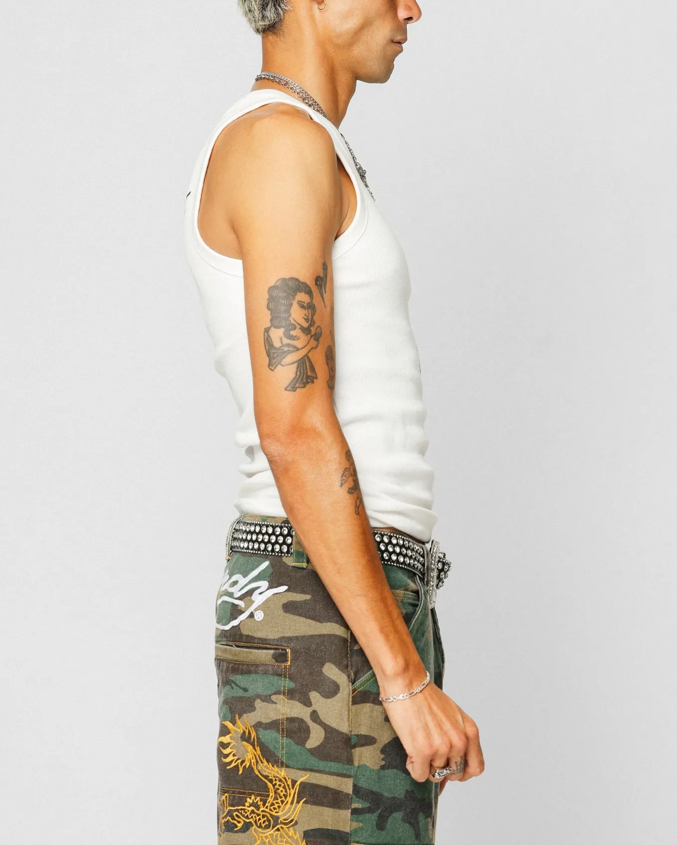 Ed Hardy Dragon Ribbed Muscle Singlet Off White
